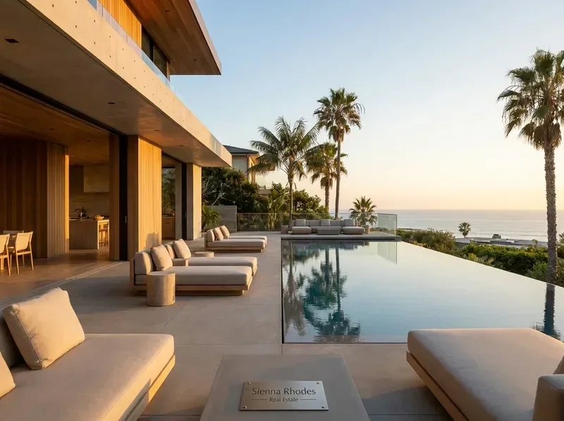 Ocean-view terrace of a luxury California villa