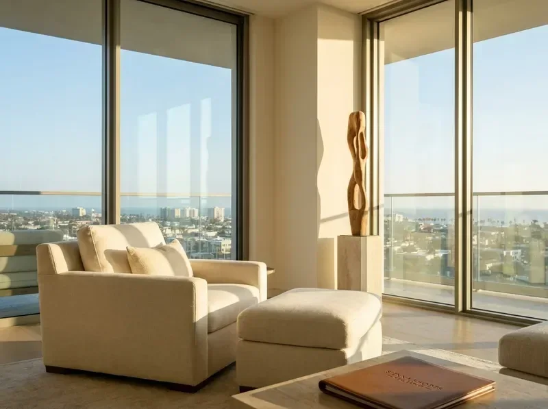 Bright interior detail of a luxury California condo